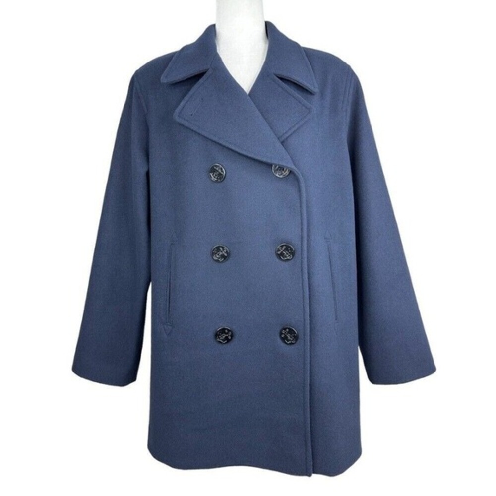 J. Percy Womens Navy Blue 100% Merino Wool Double Breasted Pea Coat Size‎ 14 USA